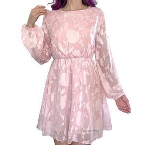 KAJ Pink Floral Chiffon Balloon Sleeve Mini Dress NWOT Size Medium